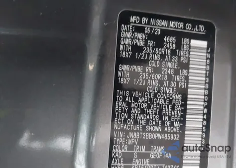 2023 Nissan Rogue Sv Intelligent Awd from USA, damaged, VIN JN8BT3BB0PW485932